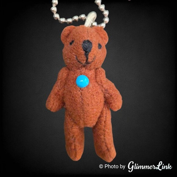 Vintage Miniature Jointed Teddy Bear Plush Pendant Necklace 80s 90s Collectible - Picture 1 of 8